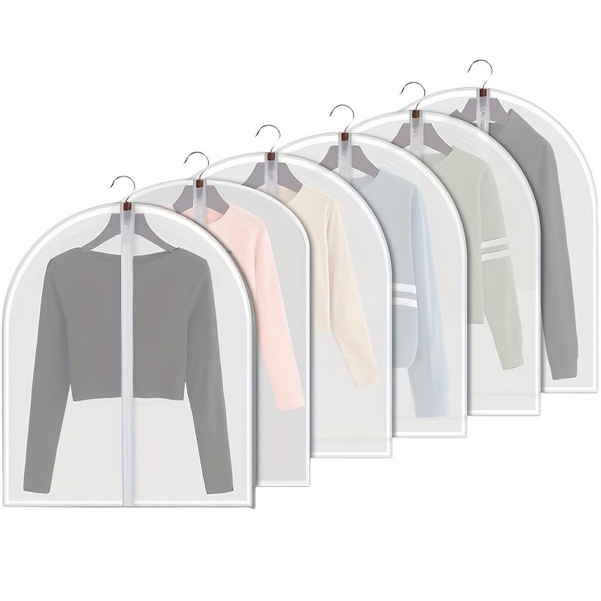 Ynkkvre -Nederlands: 6-delige Transparante Kledinghoezen Set 60x80 cm – Ritssluiting, Herbruikbaar – Beschermt Kleding tegen Stof, Vocht en Motten