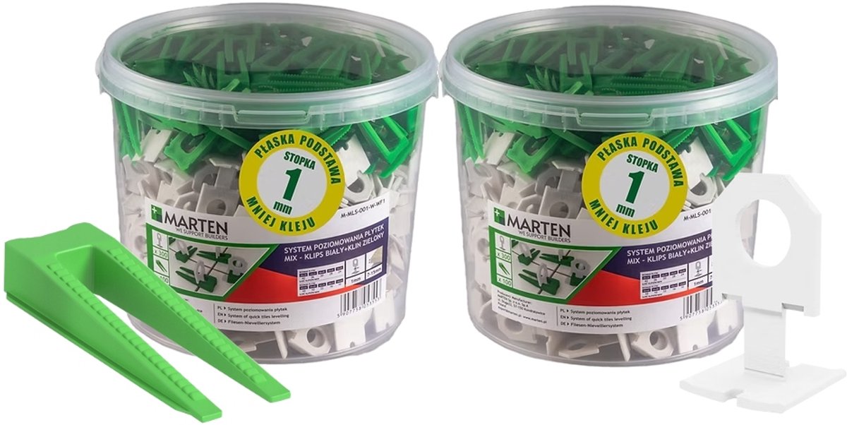 Marten Tegel Levelling Systeem: 600 Clips, 200 Wiggen, 1mm Voeg