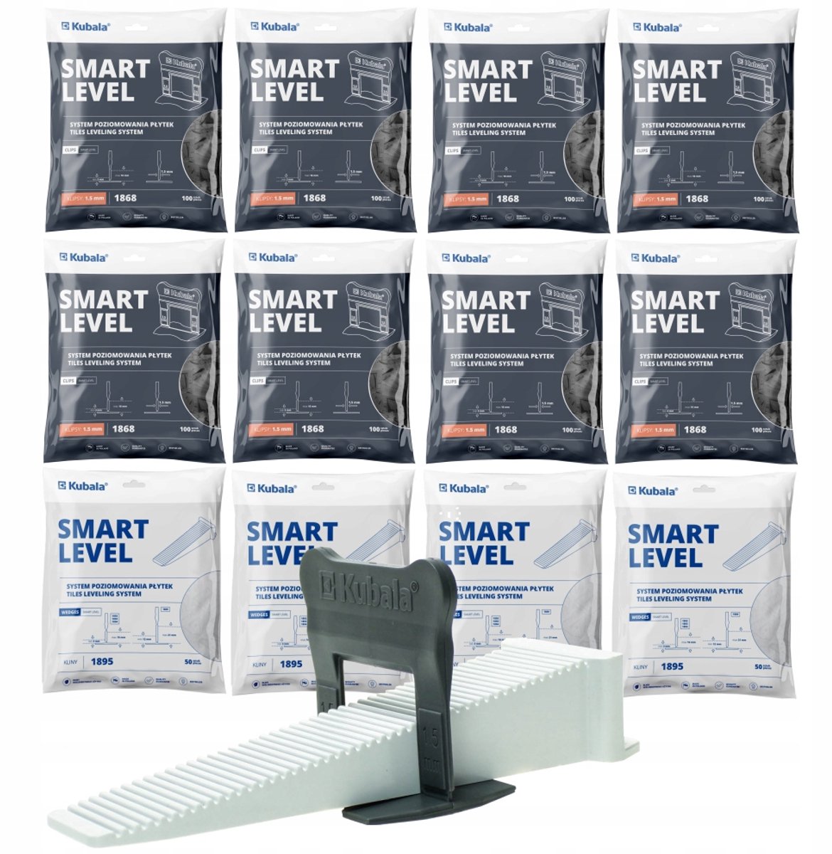 Kubala Smart Level Tile-nivelleringssysteem: 800 clips 1,5 mm en 200 wiggen