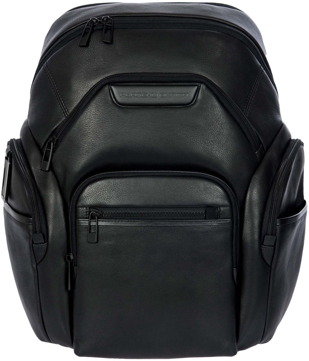 PORSCHE DESIGN Leren vrijetijdsrugzak rugzak met laptopvak Roadster Evo Backpack Black zwart