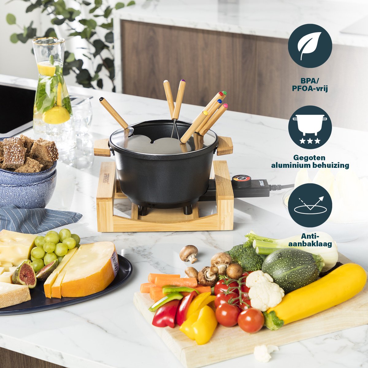 Bol.com Princess Fonduepan 173025 – Elektrische fondueset - 8 personen - Geschikt voor kaas, olie, chocolade en bouillon - 2 met... aanbieding