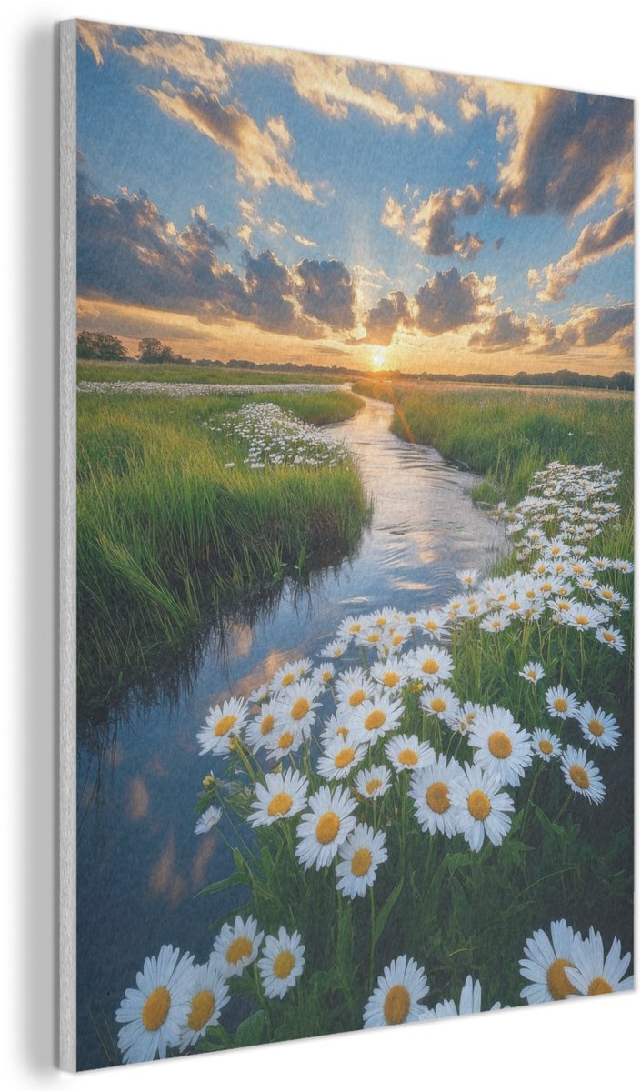 Akoestisch wandpaneel 70x100 cm - Vilt schilderij Beekje - Landschap - Margriet - Akoestische panelen - Geluidsdempende wanddecoratie - Geluidsisolatie woonkamer - Muurdecoratie geluidspanelen