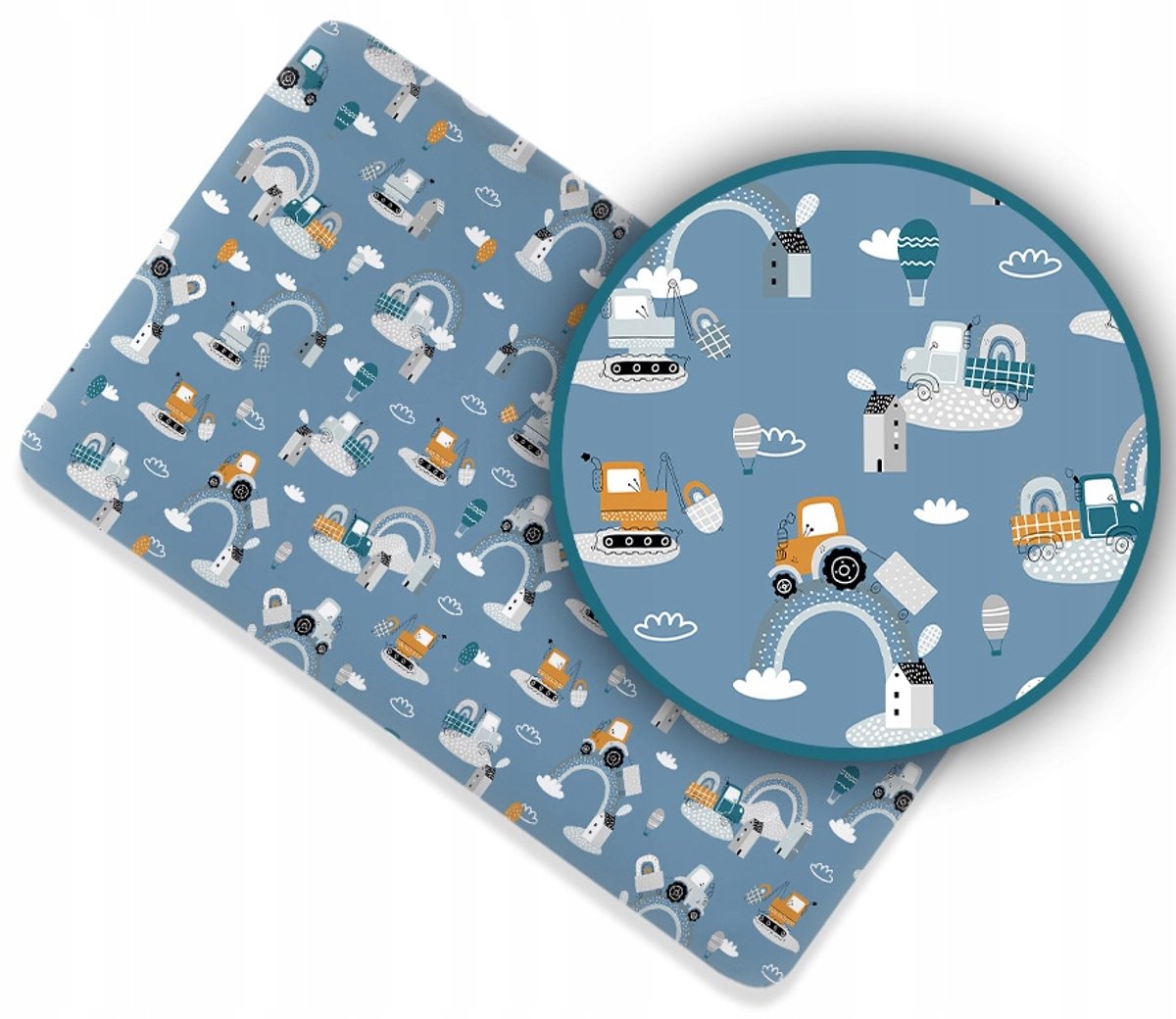 Katoenen laken met elastiek 120x60cm - Tractoren met regenboog