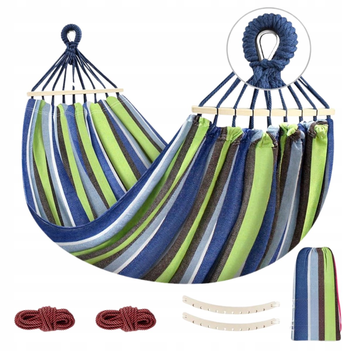 Dubbele Hangmat 220x150cm met Spreidstokken & Draagtas - Comfortabel & Sterk