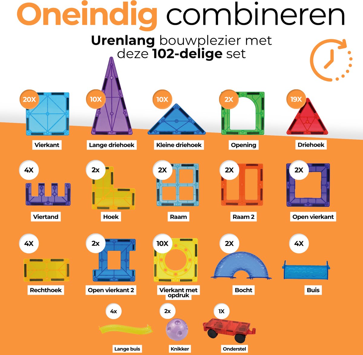 Magna Minds - Magnetic Tiles - Knikkerbaan - 102 stuks - Magnetisch Speelgoed - Constructie speelgoed - Magnetische tegels - Montessori speelgoed - Magnetic toys - Magnetische bouwstenen - Speelgoed Kinderen — afbeelding 2