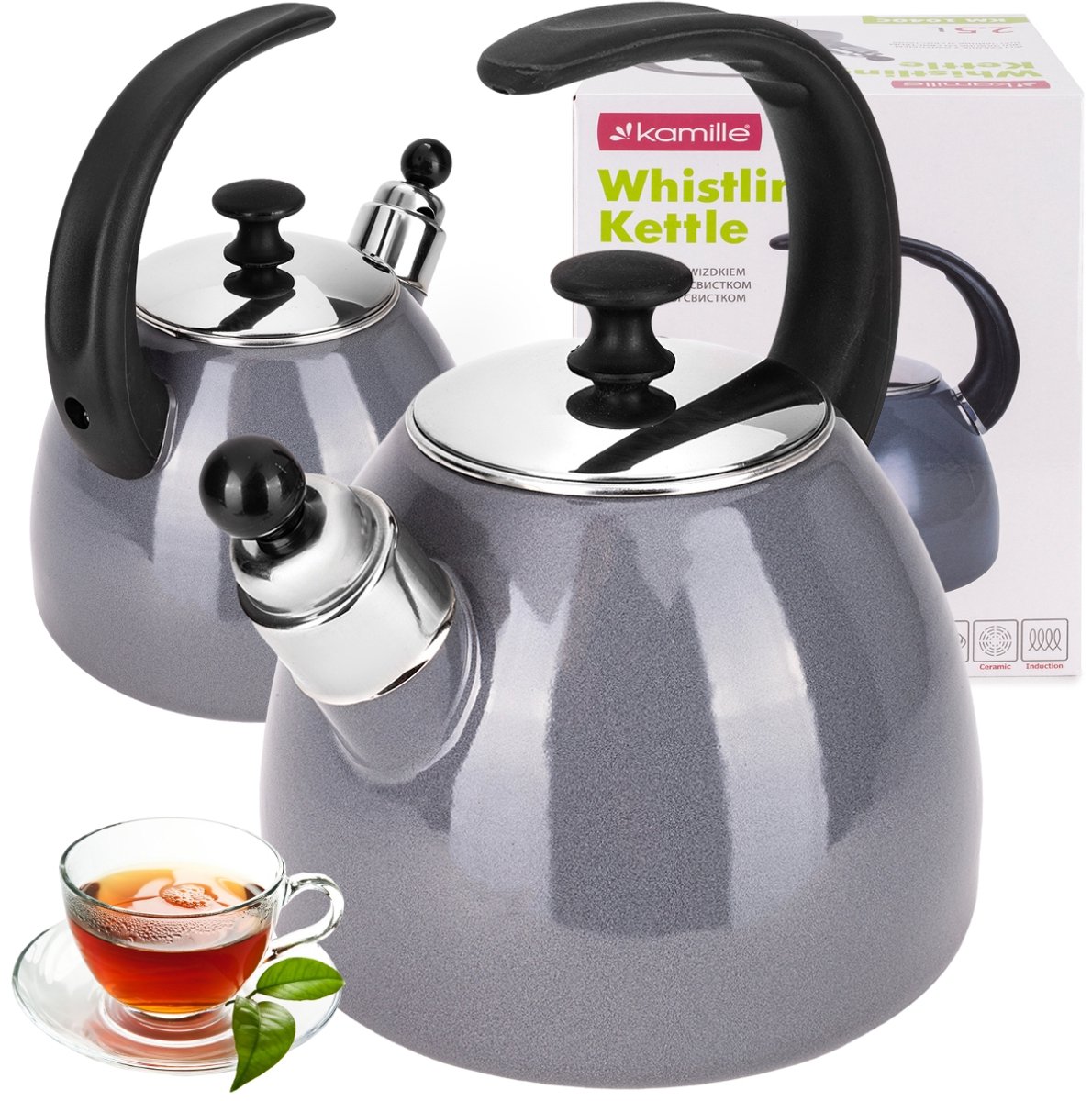 Kamille Emalje Ketel 2.5L - Gas & Inductie - Grijs