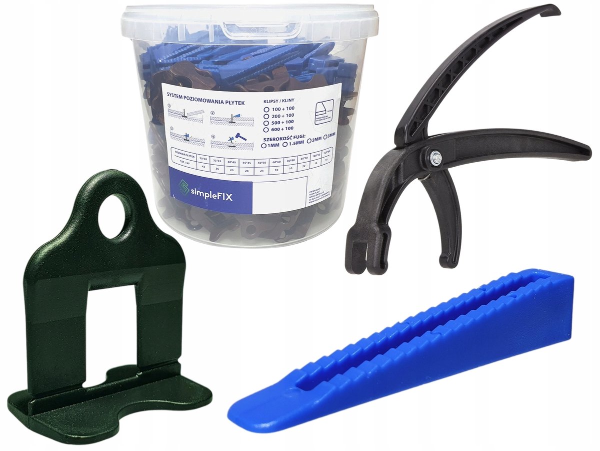 Simplefix Tegelnivelleringssysteem: 300 clips, 100 wiggen, tangen