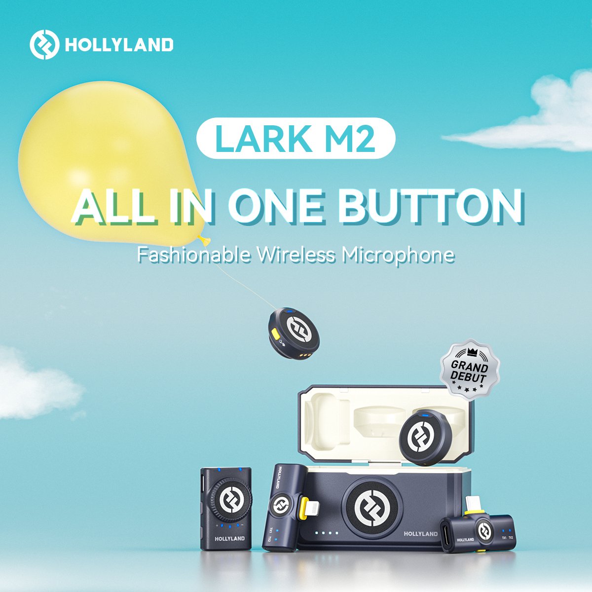 Hollyland Lark M2 Wireless Microphone for iPhone/Camera/Android/PC, 48kHz/24-bit High Fidelity Audio, 300m Range, Noise Cancelling, 40h Use, YouTube, Vlog, Streaming (2TX + 3RX + Charging Case)