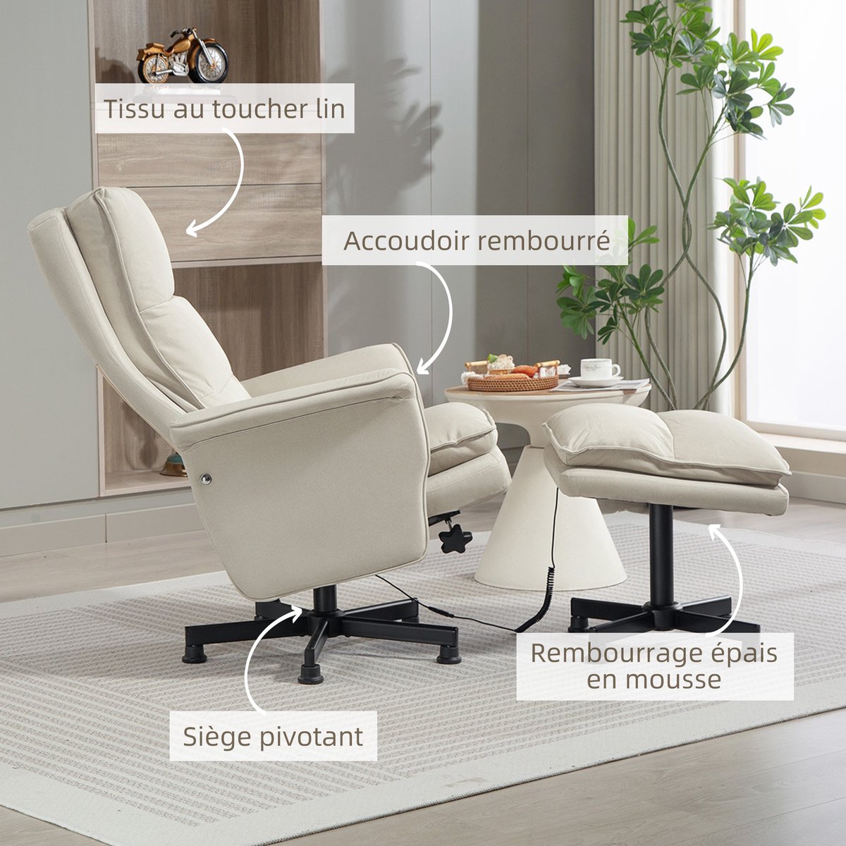 HOMCOM Massage-relaxfauteuil met Voetenbankset Beige - afbeelding 2