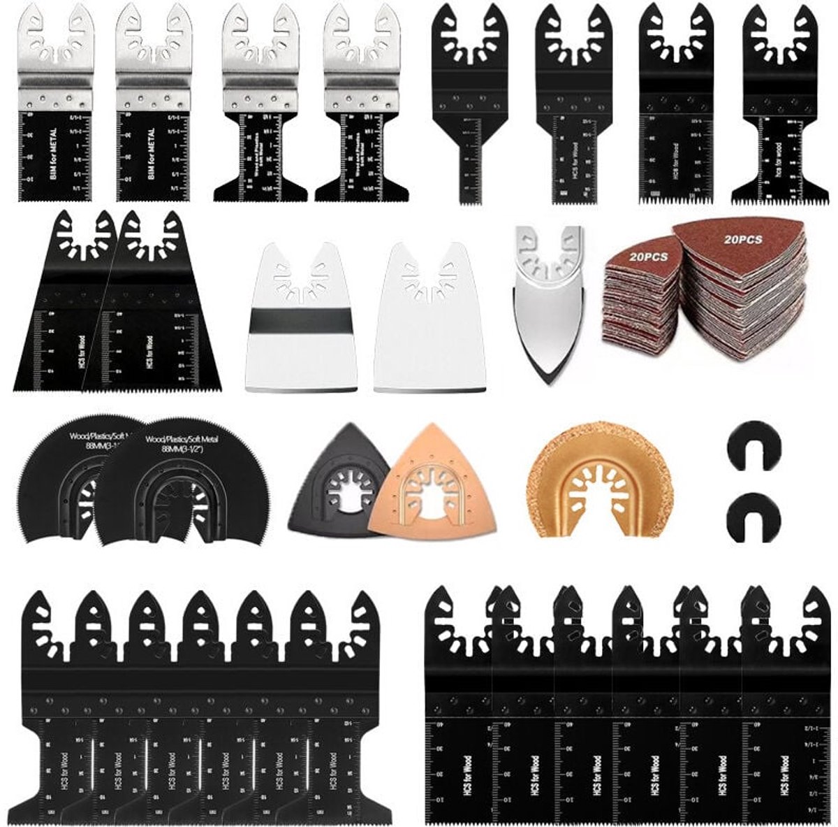 72-delige oscillerende gereedschapsaccessoireset, professionele multitool-zaagbladenset voor het zagen van hout/metaal/kunststof, universele oscillerende zaagbladen voor Fein Multimaster, Dremel, Bosch, Makita, Dewalt