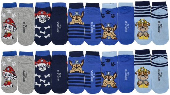 Chaussettes Paw' Patrouille - Pointure 23/26 - Lot de 10 paires - 2 paquets de 5 - Blauw - Garçons