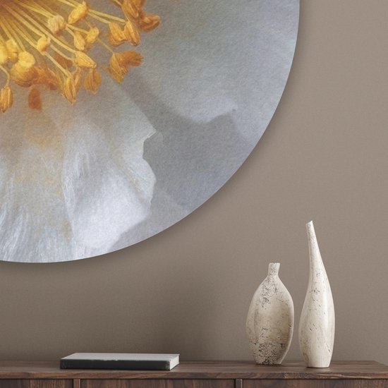 Akoestisch wandpaneel rond 90x90 cm - Vilt schilderij Wit - Bloem - Elegant - Ronde akoestische panelen - Geluidsdempende wanddecoratie - Geluidsisolatie wandcirkel - Muurdecoratie geluidspanelen