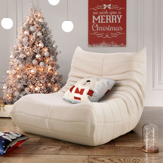 Fauteuil relax HAUSS SPOLE - Fauteuil poire en polaire Teddy pour l'intérieur - Fauteuil relax - Chambre et salon - Adultes et adolescents - Ergonomique et confortable - 91 x 102 x 72 cm - Wit