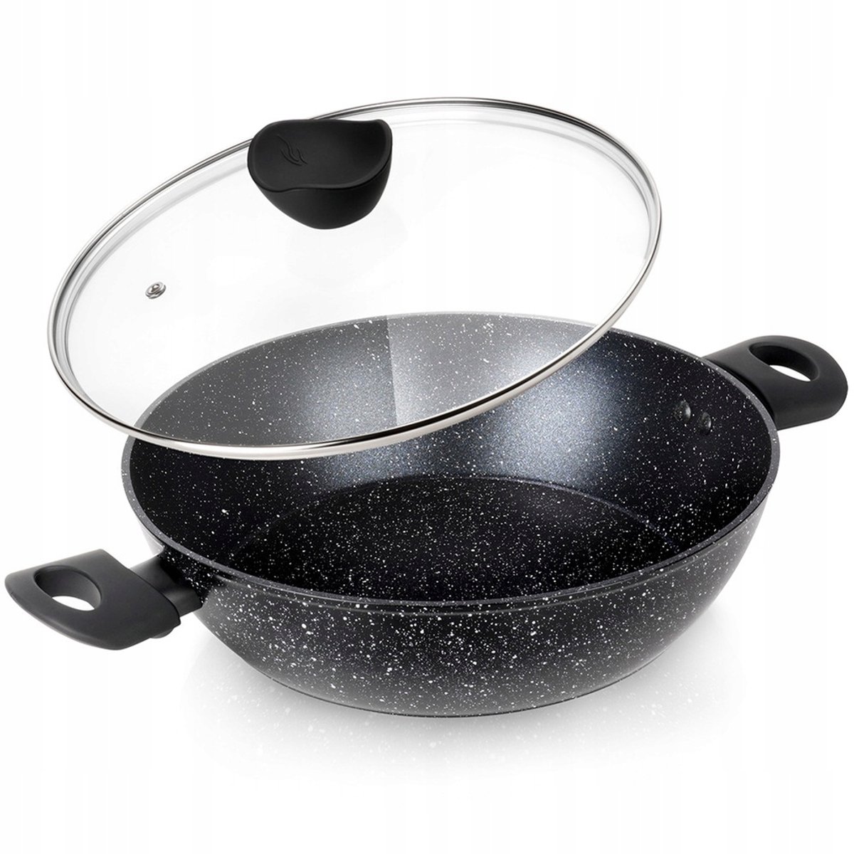 Diepe Granieten Koekenpan met Glazen Deksel - 28 cm, 3.5L