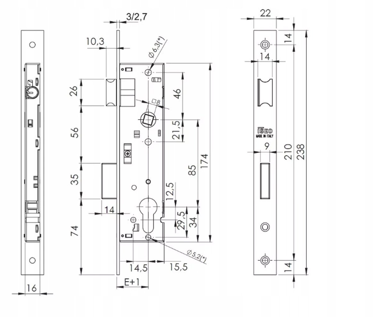 ISEO 85WB aluminium deurslot - 25 mm diep, verchroomde sluitplaat
