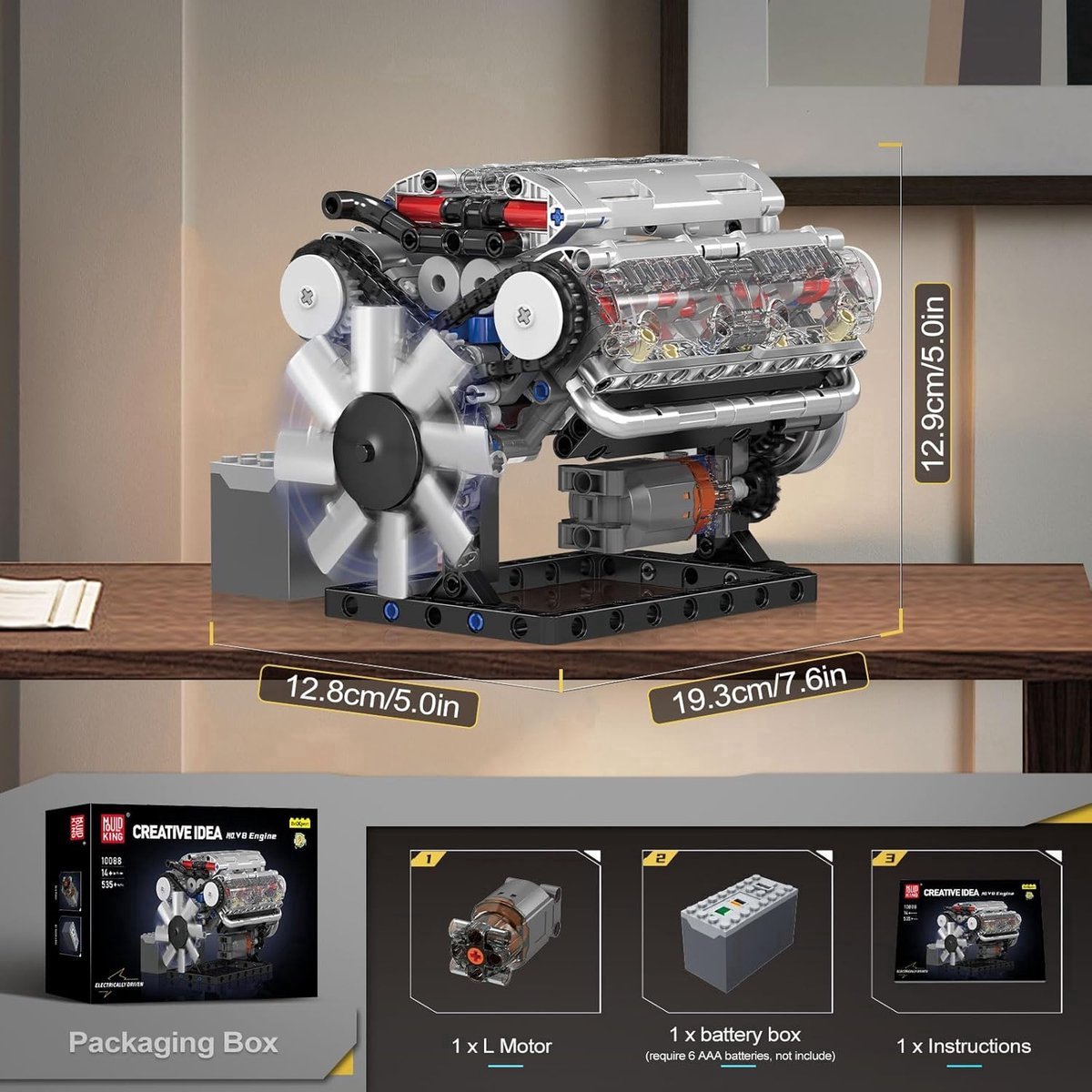 Mould King - Technische Bouwset - Gemotoriseerde V8 Motor - 535