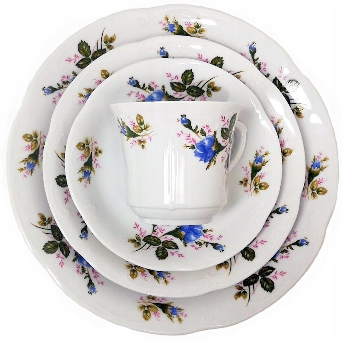 Malcer Kamelia Koffieservies voor 1 Persoon - 3 Delig - Blauwe Rozen