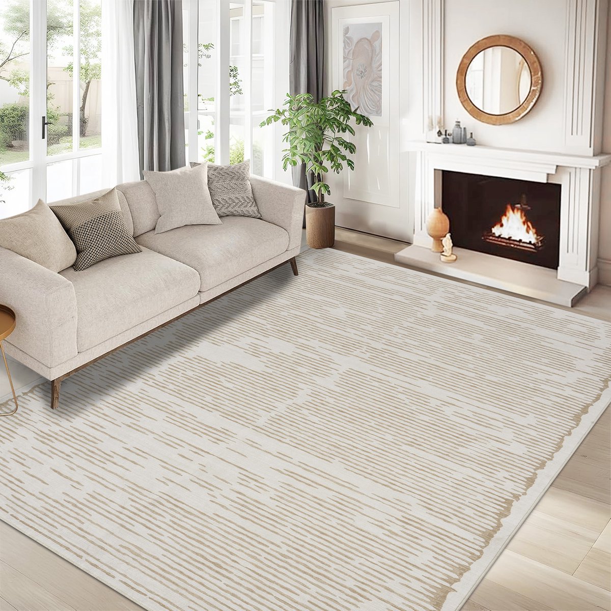 Woonkamer vloerkleed 120 x 170 cm, beige - wasbaar, kortpolig vloerkleed, effen, antislip, extra zacht, pluizig vloerkleed voor de slaapkamer