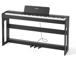 VEVOR Digitale Piano, 88 Toetsen Volledig Gewogen, Aanslaggevoelig, Elektrische Piano met Meubelstandaard, AC-adapter, Drievoudig Pedaal, Opnamefunctie, 280 Toetsen, Draadloze Verbinding, voor Beginners, Zwart