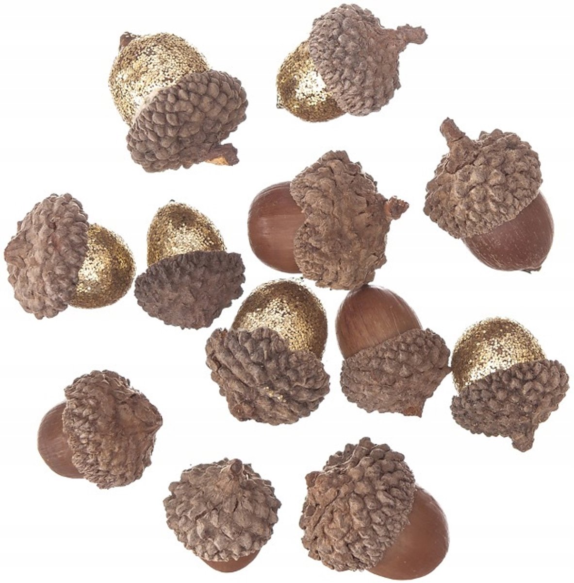 Glittereikels en natuurlijke decoraties - 12 stuks