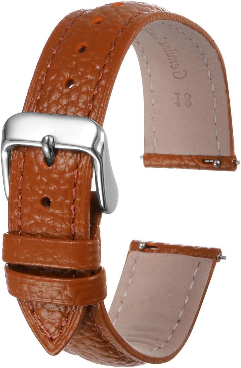 Echt leren horlogeband 18 mm plat reservemodel rundleer oranje - horlogebandje met gesp van roestvrij staal