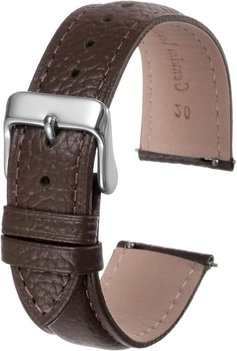 Echt leren horlogeband 20 mm bruin - Plat reservebandje van rundleer met roestvrijstalen gesp