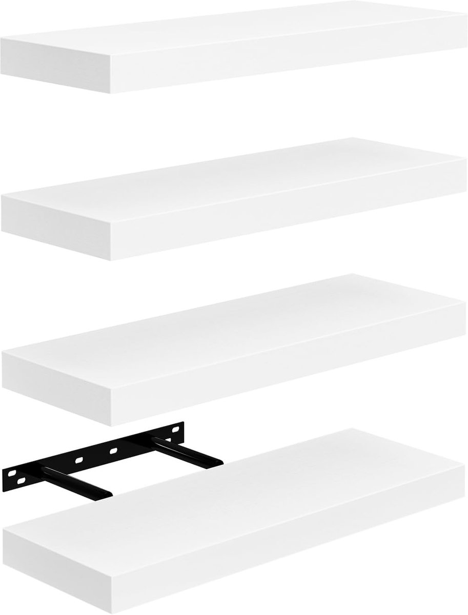 Unyqoos Set van vier witte MDF zwevende wandplanken voor diverse interieurstijlen