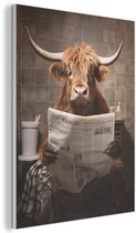 Akoestisch wandpaneel 70x100 cm - Vilt schilderij Schotse hooglander - Krant - Toilet - Akoestische panelen - Geluidsdempende wanddecoratie - Geluidsisolatie woonkamer - Muurdecoratie geluidspanelen