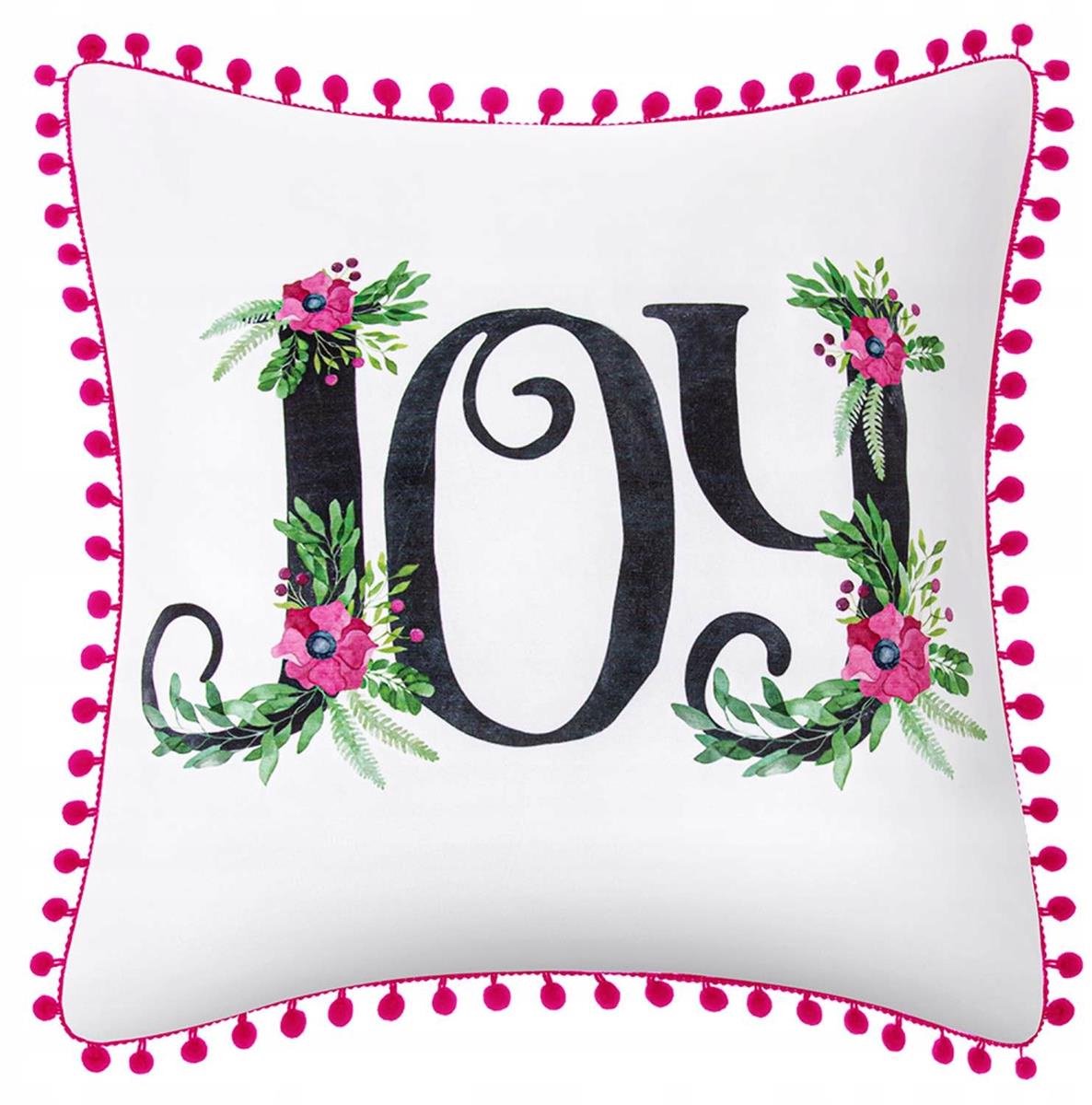Decoratieve Kussensloop Joy 45x45cm - Wit met Roze Pompons