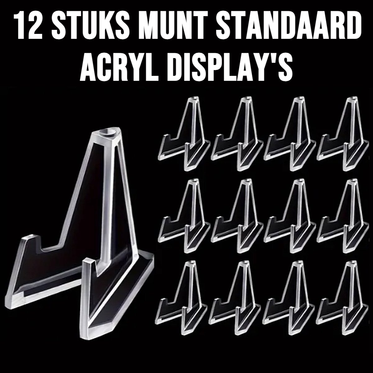 Allernieuwste.nl® 12 Stuks Munt Standaard Acryl Display Muntstandaard – Kaartenstandaard Munten Houder Transparant - 5,4 cm Hoog %%