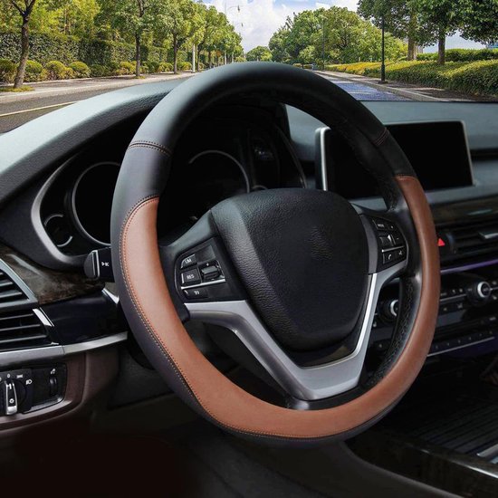 Housse de volant universelle en cuir microfibre, antidérapante et respirante, 15 pouces - Marron