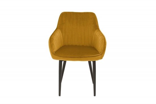 Fauteuil élégant TURIN en velours jaune moutarde avec surpiqûres décoratives - 39528