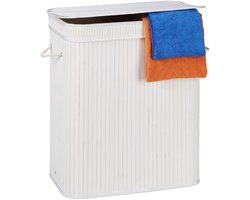 2x wasmand met deksel - 2 vakken - bamboe wasbox - mand voor wasgoed - wit