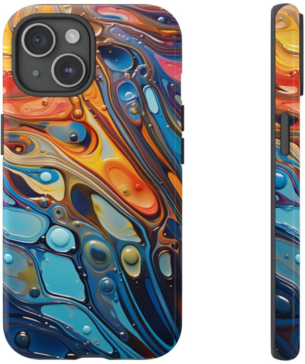 Levendige Abstracte Vloeistofgolven – Telefoonhoesje Geschikt voor iPhone 15