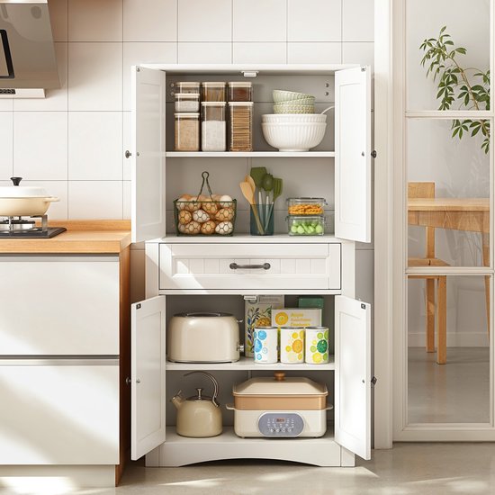 Xbro Badkamerkast met 4 Deuren en 1 Lade – Hoge Opbergkast met Verstelbare Planken – Brede Kast voor Badkamer, Keuken of Slaapkamer – Voor Badkamer – 130 x 70 x 30 cm – Wit