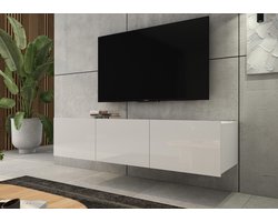 Promeubels - Tv meubel Cosenza - Wit hooglans - 150cm - Tv kast - Hangend of staand