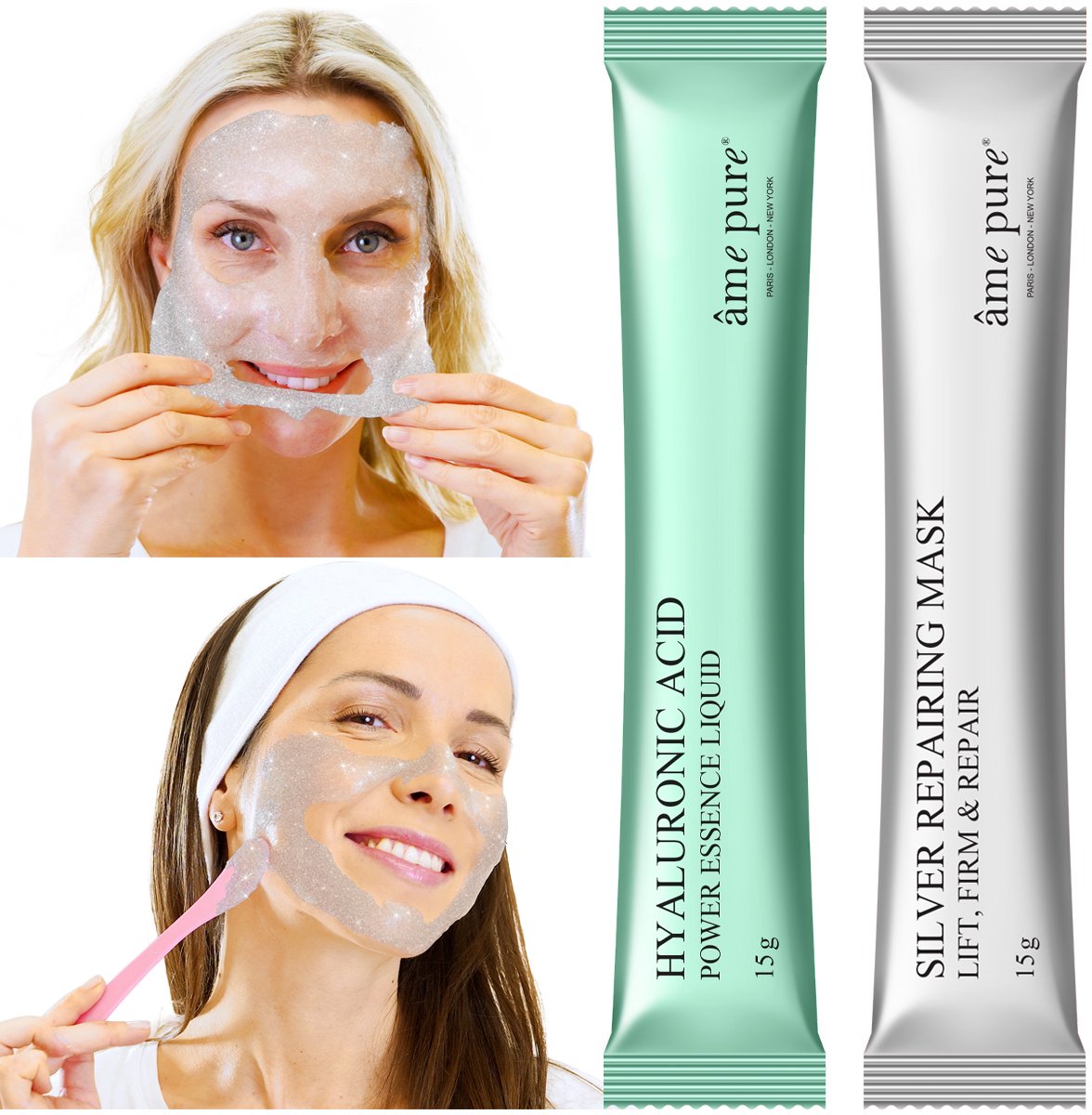 âme pure JELLY GLOW RUBBER MASK ZILVER - Peel-Off - Hydraterende Anti-Aging Hyaluronzuur Maskers 4 St.