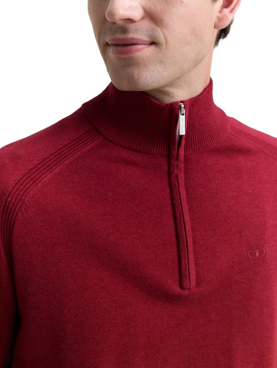 Tom Tailor - Pull demi-zip - Homme - XXL - rouge - Katoen - 1047569