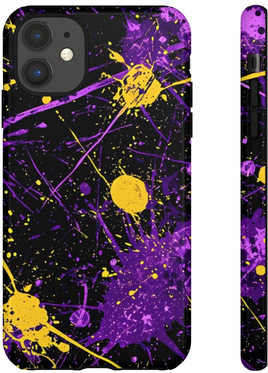 Paarse en Gele Verfspatten Abstract – Telefoonhoesje Geschikt voor iPhone 11