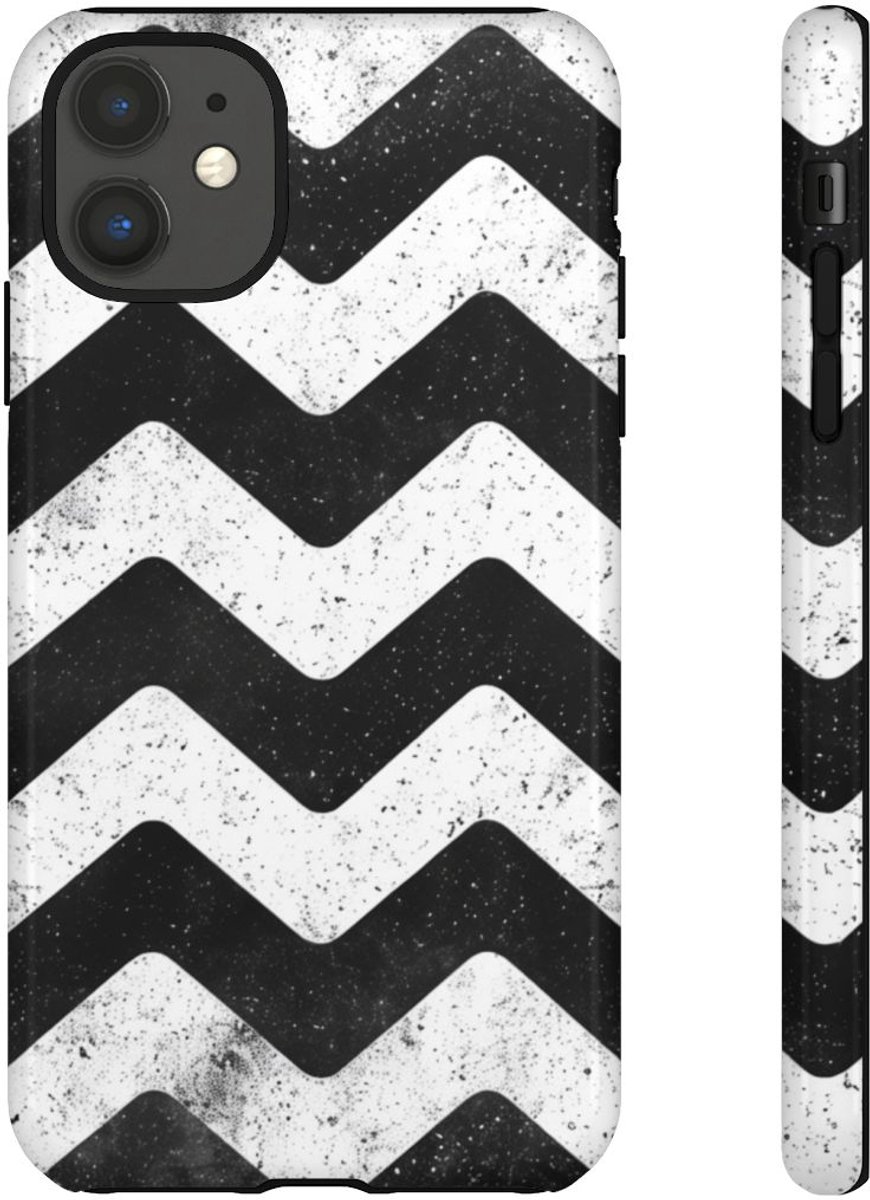Zwart-Wit Zigzagpatroon met Vintage Effect – Telefoonhoesje Geschikt voor iPhone 11