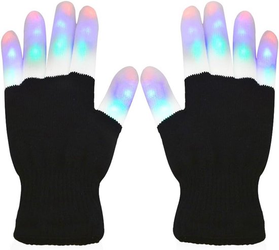 LED-handschoenen, 5 kleuren, 6 modi, oplichtende handschoenen, knipperende LED-handschoenen voor kinderen, geschikt voor Halloween, Kerstmis, carnaval, feest, club, disco, festival - wit