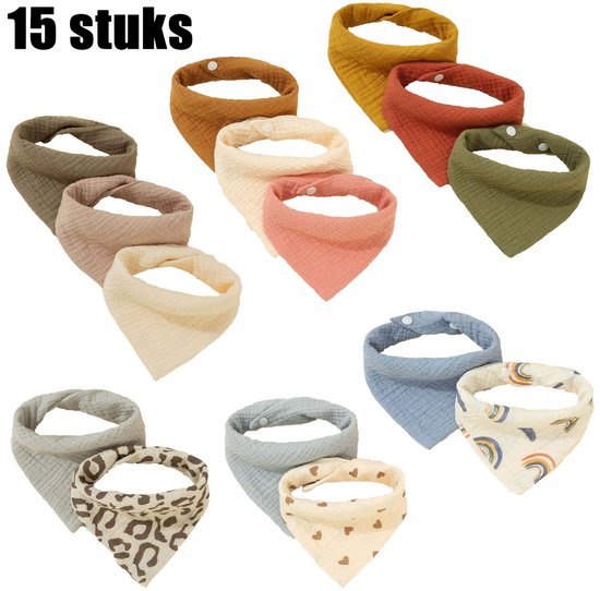 15 stuks mousseline vierkantjes voor baby's, pasgeboren, unisex, slabbetje, baby, meisjes, jongens, comfortabel, mousseline, boerendoekje (type A, B, C)