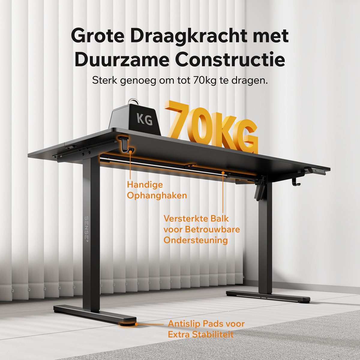 SENSE7 NOJO LIGHT - Zit Sta Bureau - 140 cm x 70 cm - Elektrisch bureau - Verstelbare bureau - Elektrische Hoogteverstelling - Hoogte 72-118 cm - Intelligent Bedieningspaneel - Zwart thumbnail 5
