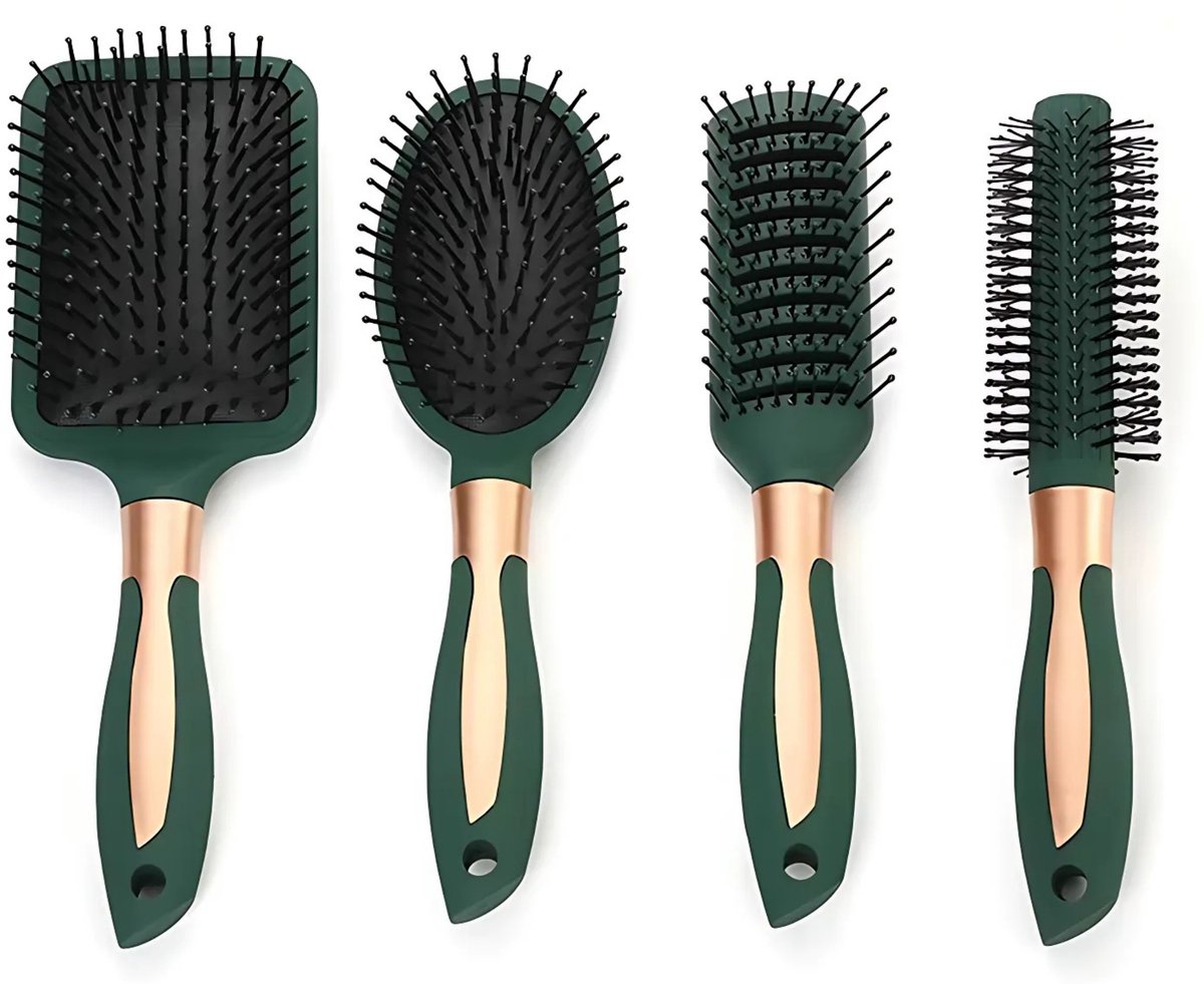 COCHO® Luxe Haarborstelset – 4-delig – Groen/Goud – Voor alle haartypes - Ronde Haarborstels - Haarborstels