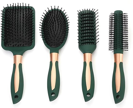 COCHO® Luxe Haarborstelset – 4-delig – Groen/Goud – Voor alle haartypes - Ronde Haarborstels - Haarborstels