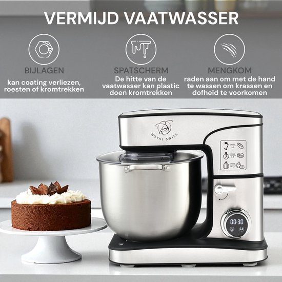 Keukenmachine - Keukenrobot XXL - 16L 2800W - RVS Mengkom - 12 Snelheden - Royal Swiss® SC-616DE van Royal Swiss — afbeelding 5