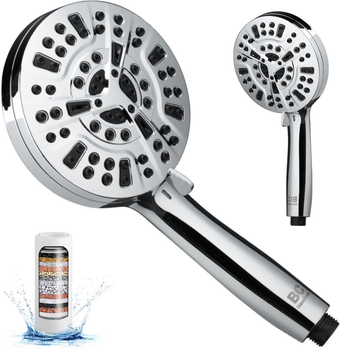 Ionische Dubbelzijdige Douchekop XL | 10 Straalsoorten | Antibacterieel | Antikalk Bescherming | Waterbesparend