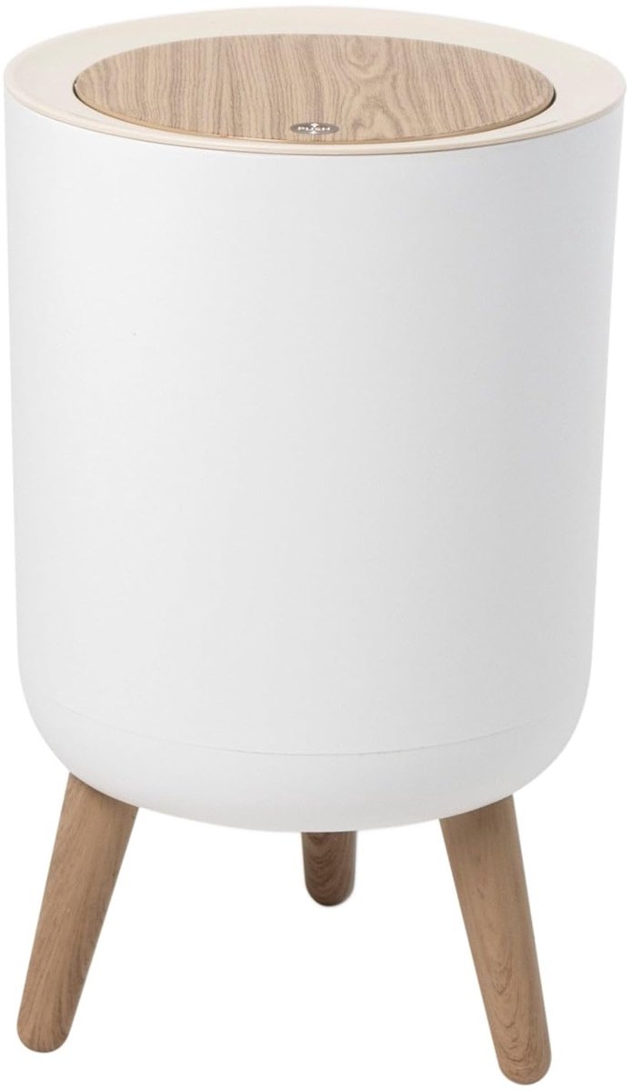 Vrijstaande afvalemmer voor badkamer - 7 liter - houtkleur - modern design