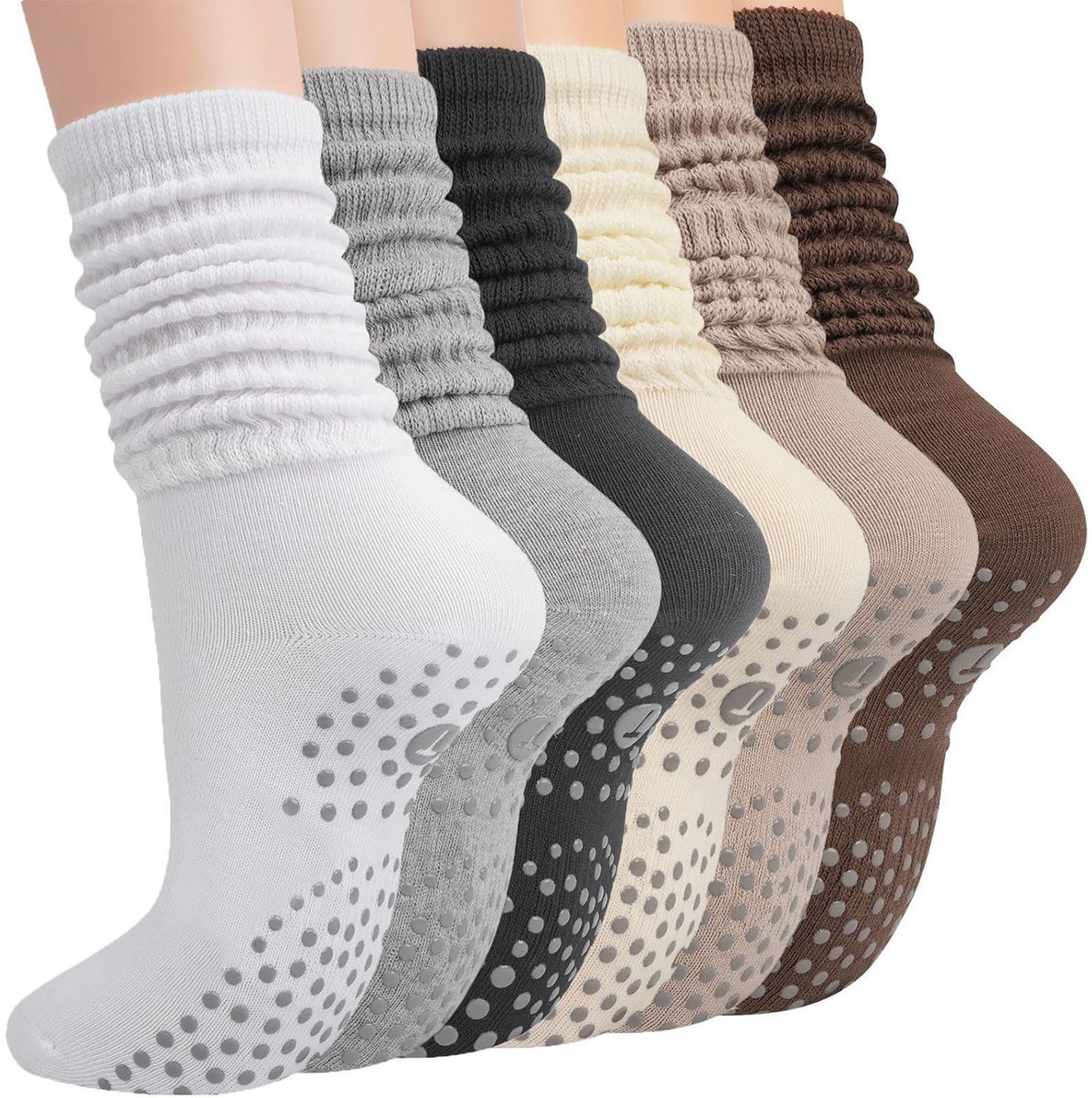 6 paren Yoga Slouch Sokken met Grip, Antislip sokken, antislip sokken pilates, yoga sokken, Grip sokken voor vrouwen en mannen, yoga sokken antislip, voor Workout Ziekenhuis Lange Scrunch Slipper Sokken - Cyslmuk®