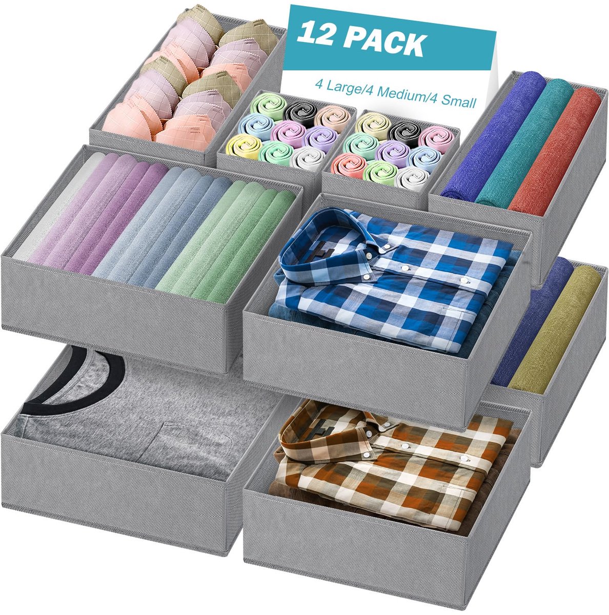 Azomor® Set van 12 opvouwbare lade-organizers voor kast en commode